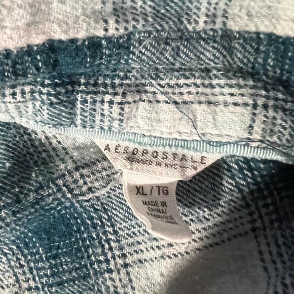 XL Blue and white flannel plaid button-up shirt, Used #283 - Picture 3 of 3